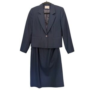 VTG Pendleton 100% Virgin Wool Women's Navy Blazer & Skirt Suit Set Sz 4 Petite